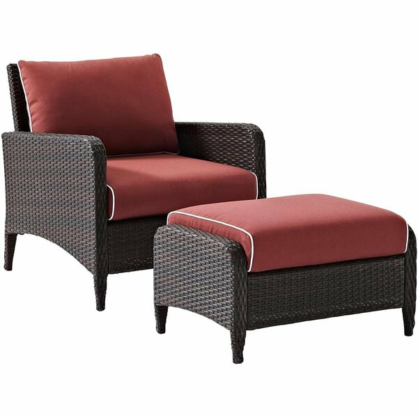 Crosley Brands Kiawah Outdoor Wicker Chair Set - Arm Chair & Ottoman, Sangria & Brown - 2 Piece KO70032BR-SG
